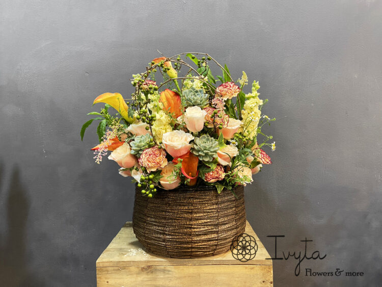 Lẵng Hoa Hồng Cam LANG008