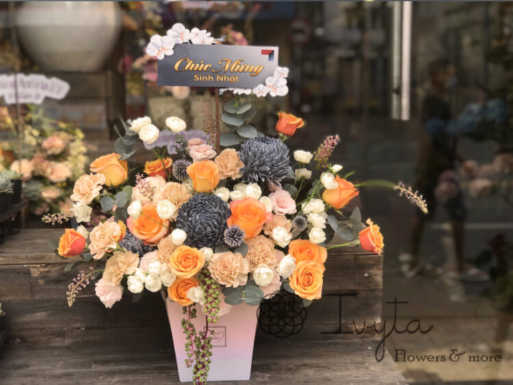 Lẵng Hoa Hồng Cam