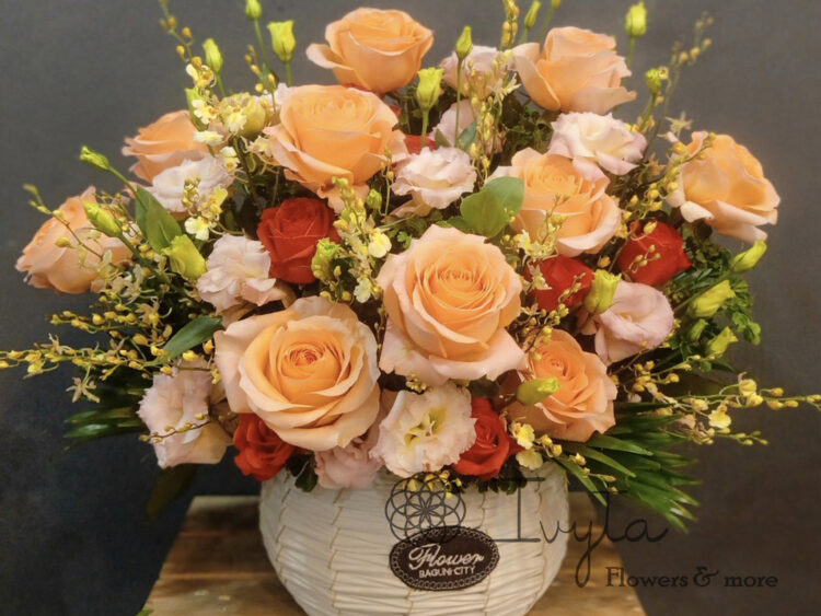 Lẵng Hoa Hồng Cam