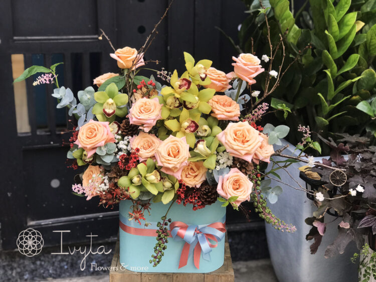 Lẵng Hoa Hồng Cam