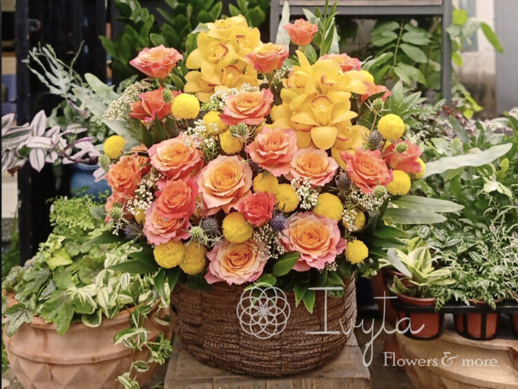 Lẵng Hoa Hồng Cam